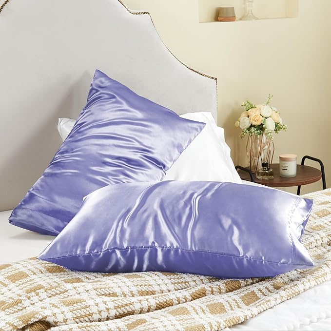 BEDELITE Satin Pillowcase for Hair and Skin, Super Soft and Cooling Similar to Silk Pillow Cases 2 Pack with Envelope Closure, Gift for Women Men(20"x36" King Size, Lilac)