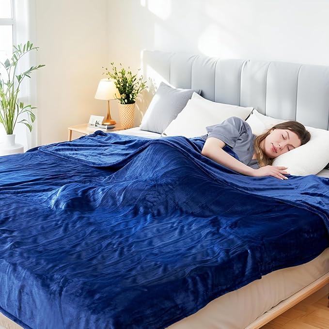 Electric Heated Blanket Throw Size 50" x 60", Super Cozy Soft Warmth with 6 Heat Levels & 3 Hours Auto Off, Home Office Use, Navy Blue
