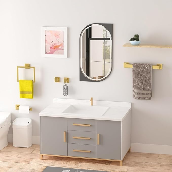 Bathroom Accessory Towel Bar Set: 15 Pieces Gold Bathroom Hardware Square SUS304 Stainless Steel - Wall Mounted Towel Rack&Toilet Paper Holder&Towel Ring and Towel Hook