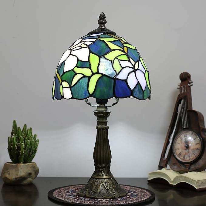 Tiffany Table lamp,Suitable for Bedroom nightstands and Living Rooms. This Colored Glass Table lamp is 8 inches in Size, Ideal for Home Office Reading desks.