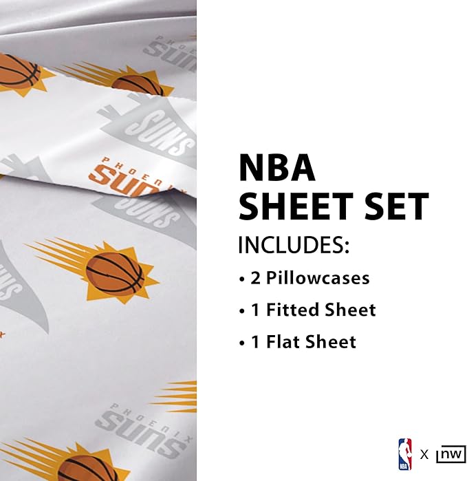 Northwest Officially Licensed Phoenix Suns NBA Twin Size Sheet Set – Soft Team Logo Bedding for Dorms, Bedrooms, Fan Caves & Game Day Style