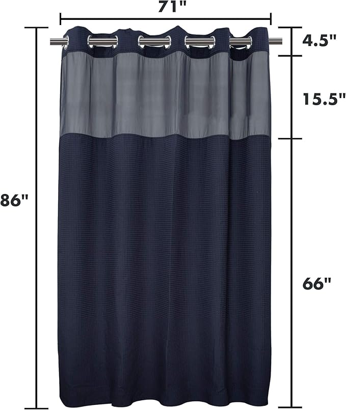 River Dream Navy Blue Fabric Shower Curtain Set, Cotton Blend, Waffle Weave, with Snap in Replacement Liner,71 x 86 inches