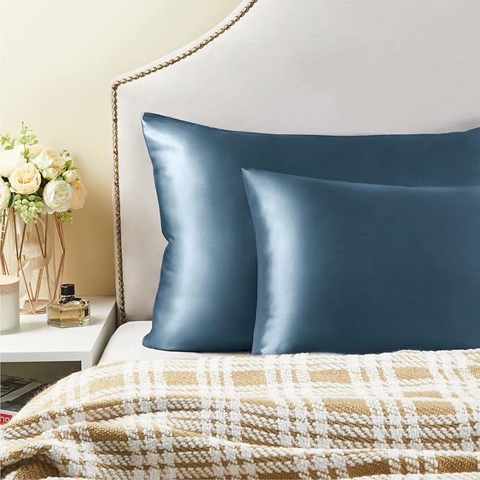 BEDELITE Satin Pillowcase for Hair and Skin, Super Soft Similar to Silk Pillow Cases 4 Pack with Envelope Closure, Cooling Pillowcases for Women Men (20"x30" Queen Size, Bluesteel)