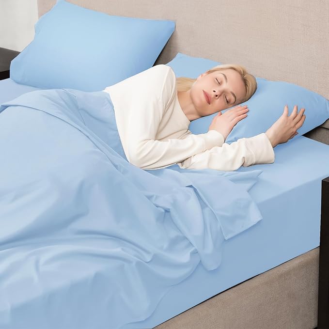 Mejoroom King Size Bed Sheet Set - Hotel Luxury 1800 Bedding Sheets & Pillowcases - 16" Deep Pocket Fitted Sheet, Soft, Breathable, Wrinkle & Fade Resistant - 4 Piece(King, Light Blue)