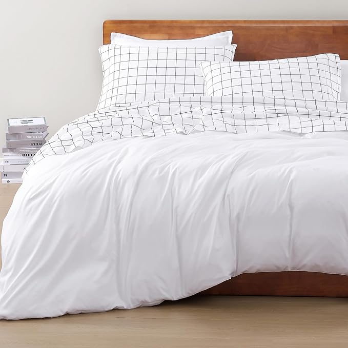 LANE LINEN 100% Organic Cotton Printed California King Sheets Set, 4-Piece Organic Cotton Long Staple Percale Weave Soft Best Bedding Sheets for Bed, Breathable- Charcoal Windowpane