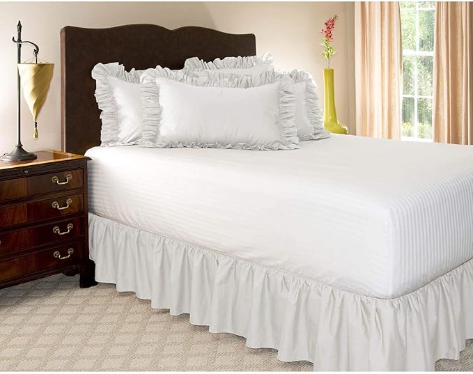 KRISHNA Ruffled Bed Skirt with Split Corners King, 100% Microfiber Hotel Quality, 10 Inch Drop Dust Ruffle Gathered Bedskirt with Platform, 78" x 80", White