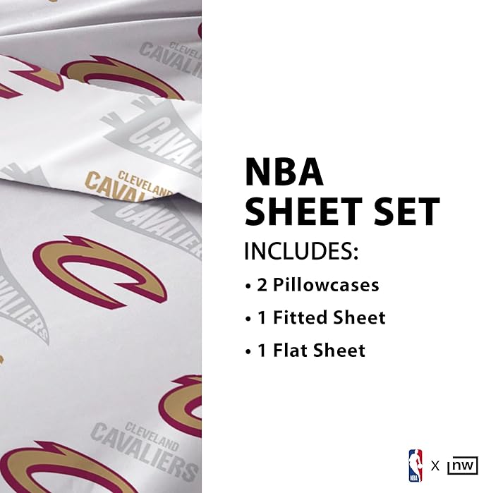 Northwest Officially Licensed Cleveland Cavaliers NBA Twin Size Sheet Set – Soft Team Logo Bedding for Dorms, Bedrooms, Fan Caves & Game Day Style