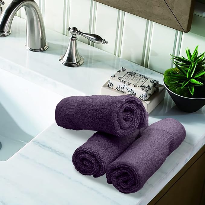 Luxury Hotel & Spa Collection, 100% Turkish Cotton 700 GSM Cloth, for Body wash, Makeup Remover & Facial Cleaning, Baby, face, Dobby Border Soft washcloths Towel Set 13" X 13", Plum, Set of 6