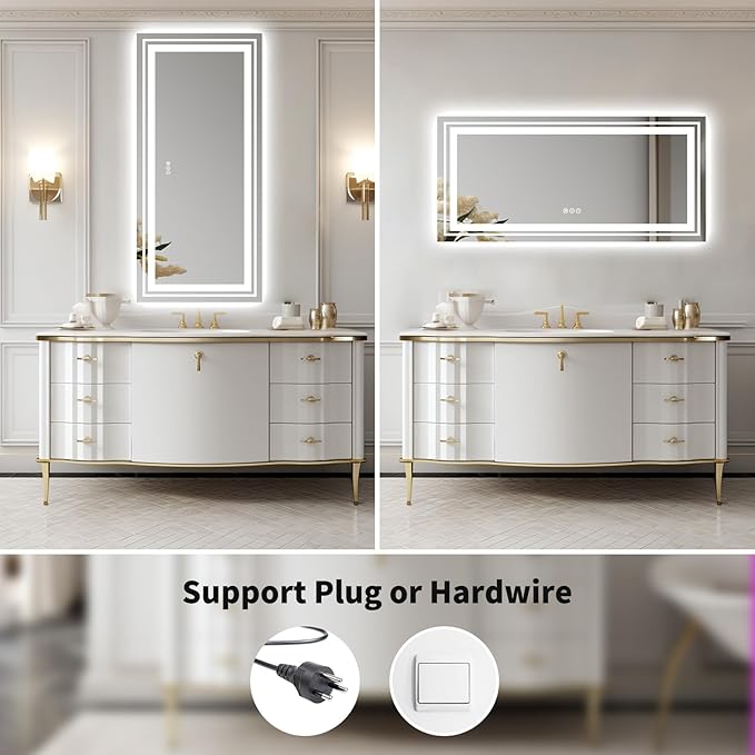 WTTY LED Mirror for Bathroom 72"x32",Large Modern LED Bathroom Mirror with Backlit and Front Light,Stepless Dimmable,Anti-Fog,Lighted Bathroom Vanity Mirror,Shatter-Proof,Memory Function