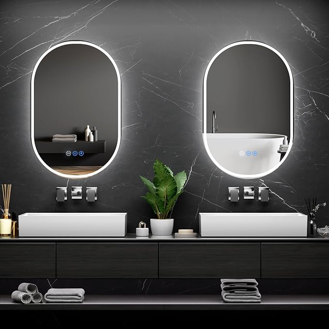 Bathroom Mirror 28"x48" LED Bathroom Mirror with Lights, Anti-Fog, Dimmable Oval Mirrors with Front Light and Backlit, Modern Farmhouse Wall Mounted Mirror for Decorative