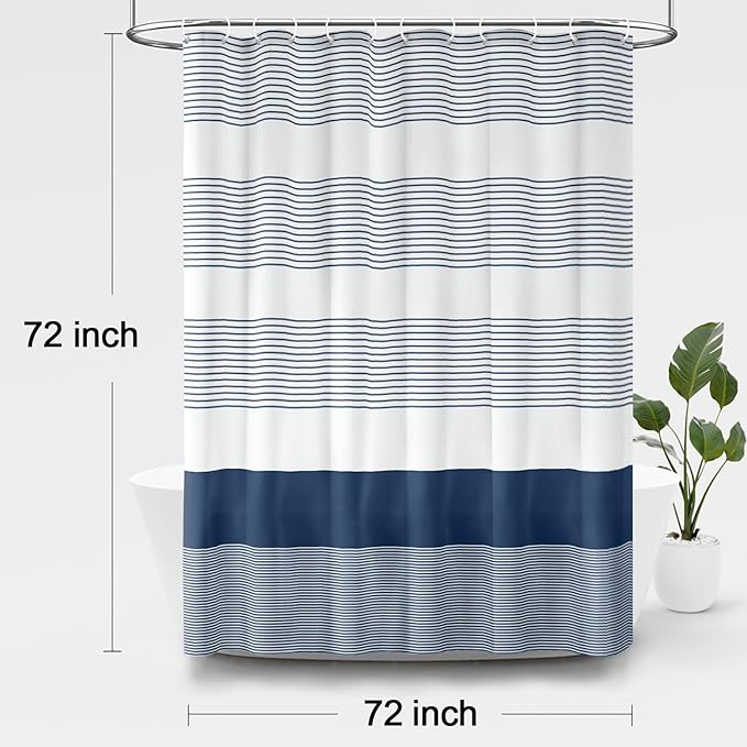 Awellife Boho Navy Blue Shower Curtain for Bathroom Stripe Shower Curtain 72 X 72 Inches Farmhouse Cotton