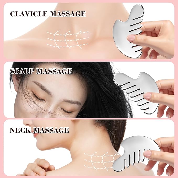 Gua Sha Facial Tools and Face Roller Set, Lymphatic Drainage Massager,Stainless Steel Facial Sculpting Eyes Roller Guasha for Face, Chin & Jawline Sculpting,Skin Care (Silver)