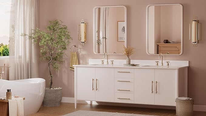 TETOTE 22 x 30 White Mirror for Bathroom Metal Frame Wall Mounted Rectangle Mirror for Vanity with Sandy Textured Surface(Horizontal/Vertical)