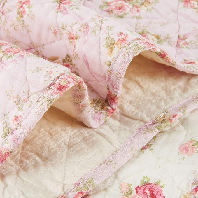 Cozyholy Original 100% Cotton Patchwork Quilt Twin Size Pink Floral Bedspread Coverlet Reversible Vintage Shabby Chic Quilted Throw Blanket Bed Quilt Cover for Couch Sofa