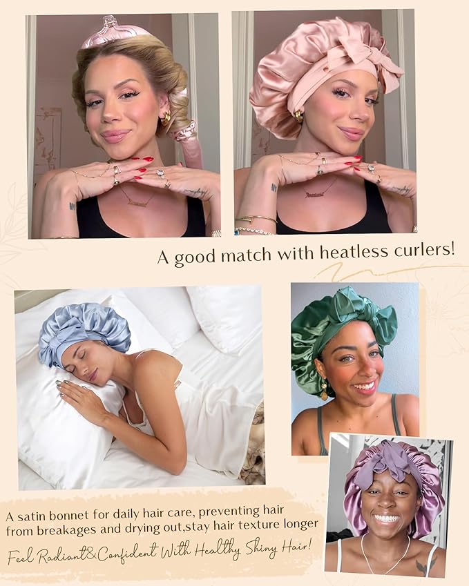 YANIBEST Silk Bonnet for Sleeping Women Adjustable Double Layer Satin Bonnet Reduce Friction Prevent Frizz Natural Curly Hair