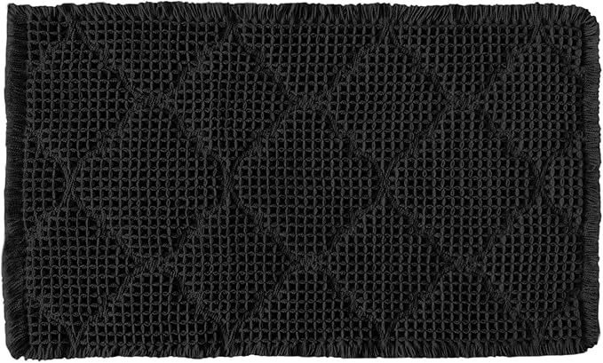 ZALL Black Waffle Bath Mat,Super Absorbent Non Slip Bathroom Rug,18x30inch, Geometric Diamond Machine Washable Ultra Soft Floor Mats