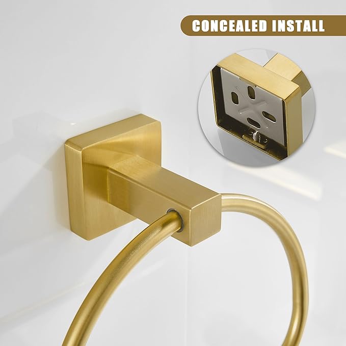 Leyden Gold Toilet Paper Holder Hand Towel Holder, Brushed Brass Toilet Roll Holder Towel Ring, Modern Bathroom Hardware Set Stainless Steel Wall Mounted 2 Pieces