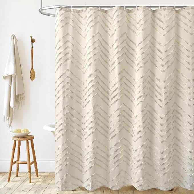 Tall Shower Curtain 78 Inches Long Beige Shower Curtain Boho Cute Chic Tufted Chevron Textured Striped Modern Minimalist Shower Curtains for Bathroom