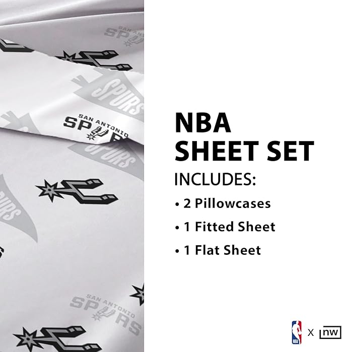 Northwest Officially Licensed San Antonio Spurs NBA Queen Size Sheet Set – Soft Team Logo Bedding for Dorms, Bedrooms, Fan Caves & Game Day Style
