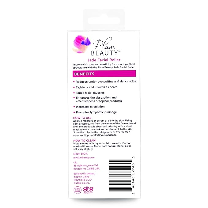 Plum Beauty Jade Roller for Face - Improves Skin Tone and Blood Circulation - Skin Care Face Roller Reduces Under-Eye Puffiness and Dark Circles (Pack of 2)