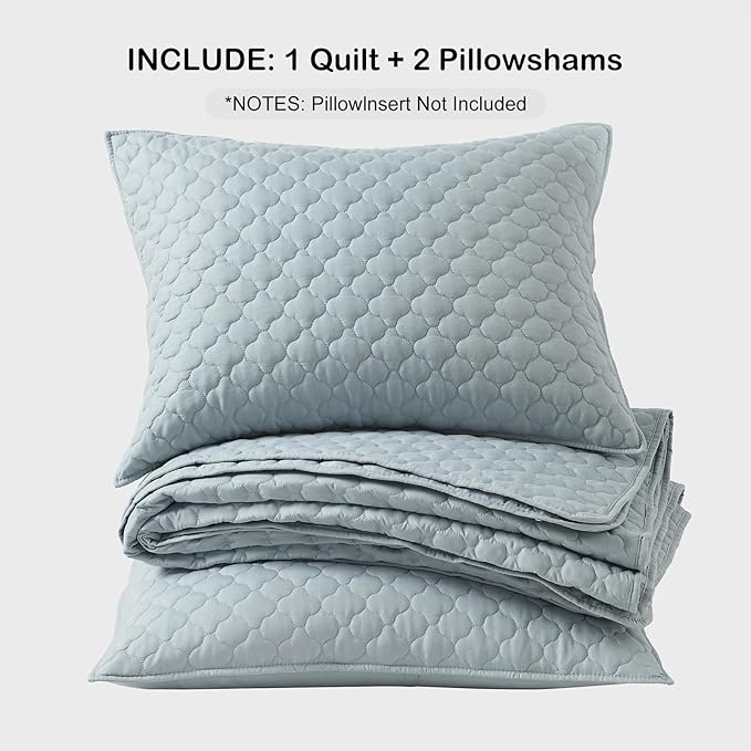 HORIMOTE HOME Quilt Queen Size Chambray Blue, Lightweight Quilt for Summer Ultra-Soft Microfiber Modern Style Quilted Clouds Pattern Bedspread Quit Set 3 Pieces(1 Quilt and 2 Pillow Shams)