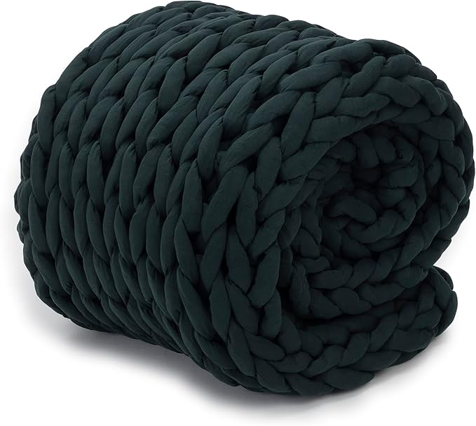 Nuzzie Chunky Knit Weighted Blanket - Breathable, Cooling, Hand Made Knit Throw Blanket for Sleep - Machine Washable, Stylish Decor Design (Charcoal, Queen | 28lbs | 80"x80")