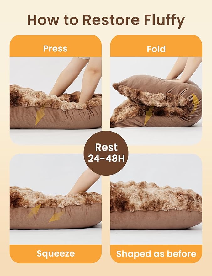 ZonLi Fluffy Bubble Body Pillow – Faux Rabbit Fur Long Pillow for Sleeping & Lounging, 20x54 inch Cozy Dual-Sided Plush Pillow with Adjustable Memory Foam Filling & Washable Cover, Brown