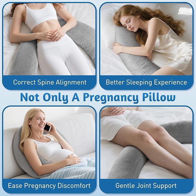 Pregnancy Pillows for Sleeping, C-Shaped Maternity Pillow for Pregnant Women, Memory Foam Body Pillow with Removable Cover, Adjustable Support for Back, Legs, Belly, Neck, 53.2’’ x 9.8’’
