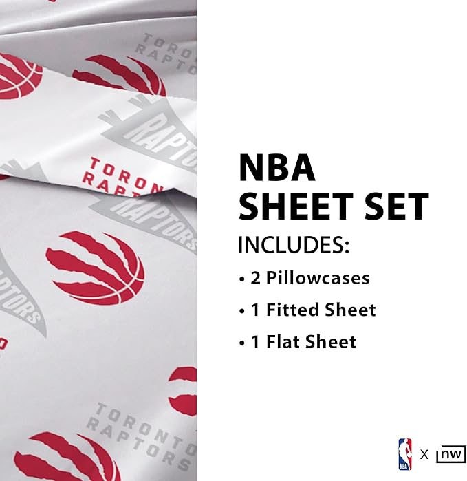 Northwest Officially Licensed Toronto Raptors NBA Queen Size Sheet Set – Soft Team Logo Bedding for Dorms, Bedrooms, Fan Caves & Game Day Style