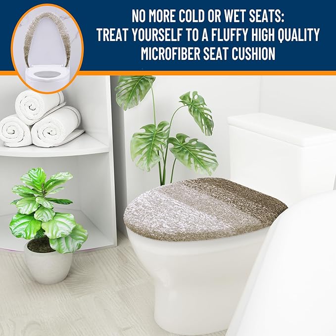 OLANLY Soft Microfiber Bathroom Toilet Lid Cover, Machine Washable Covers, 17.5x15, Stays in Place Rubber Backing, Fits Most Round, Elongated and Oblong Lids, Accessories Decor, Coffee
