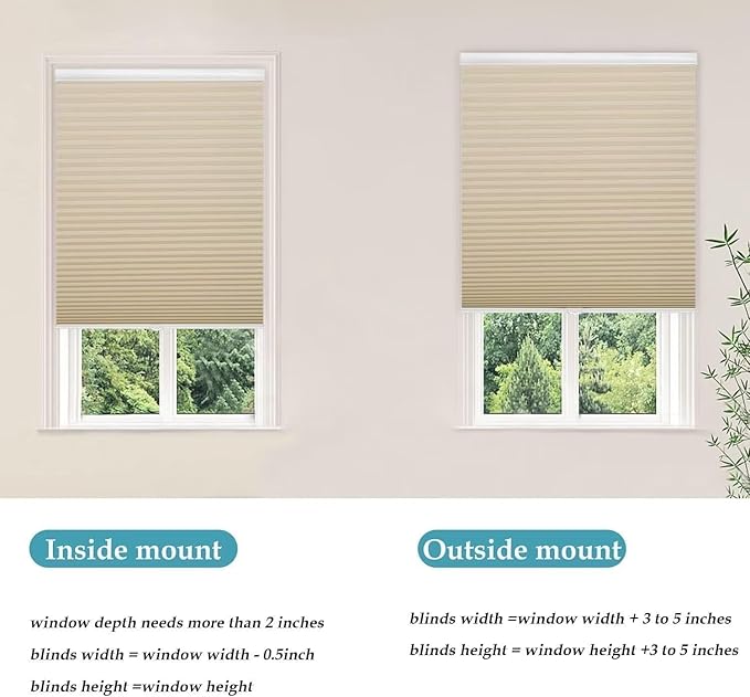 MYshade 1.5-Inch Cellular Cordless Light Filtering Shades,Thermal Insulating Noise Reducing Waterproof Blinds,Honeycomb Window Treatments for Indoor Light Control (Beige-52 W x 72" H)