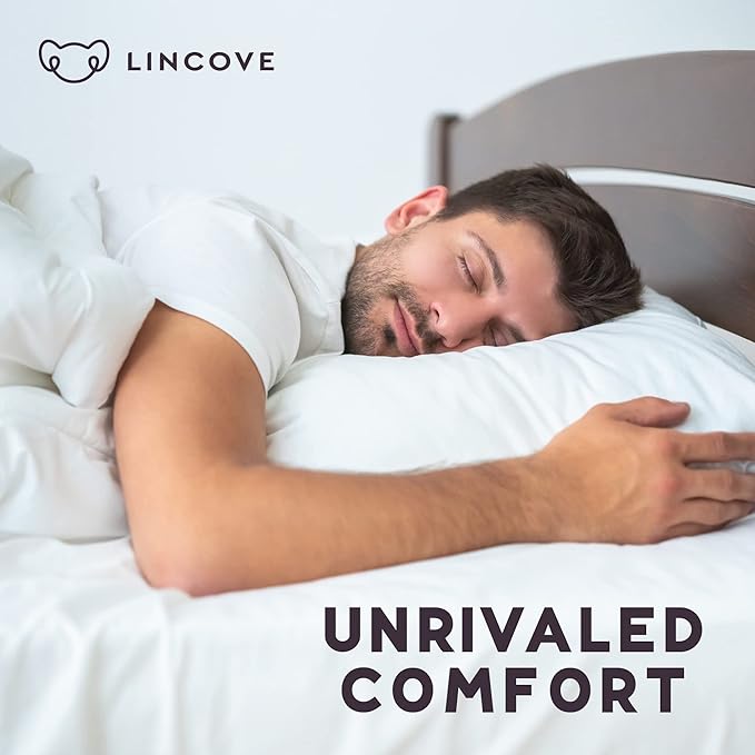 Lincove Recreation Sleeping Pillow, Filled with Premium Down, 600 Fill Power – Includes A Pillow Protector, 400 Thread Count Pillow Shell, King - Medium, 1 Pack