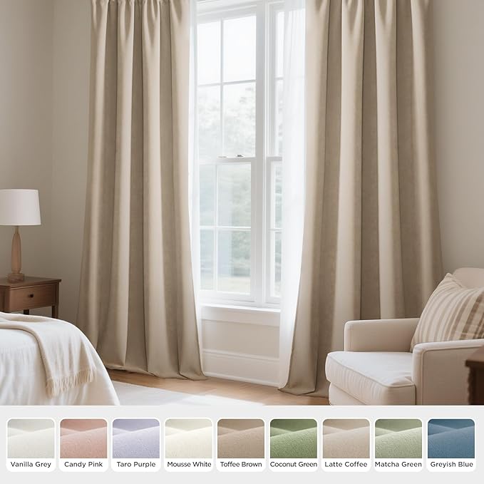 Joydeco Latte Coffee Velvet Curtains 90 Inches 2 Panels, Luxury Thermal Insulated Soft Curtains for Bedroom & Living Room, Room Darkening Velvet Drapes, Rod Pocket (52W x 90L)