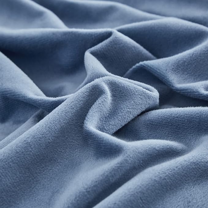 Cottonight Blue Velvet Comforter Full Size Bright Flannel Bedding Plain Lake Blue Winter Quilts Modern Heavyweight Warm 3 Piece Comforter Set for Full Bed