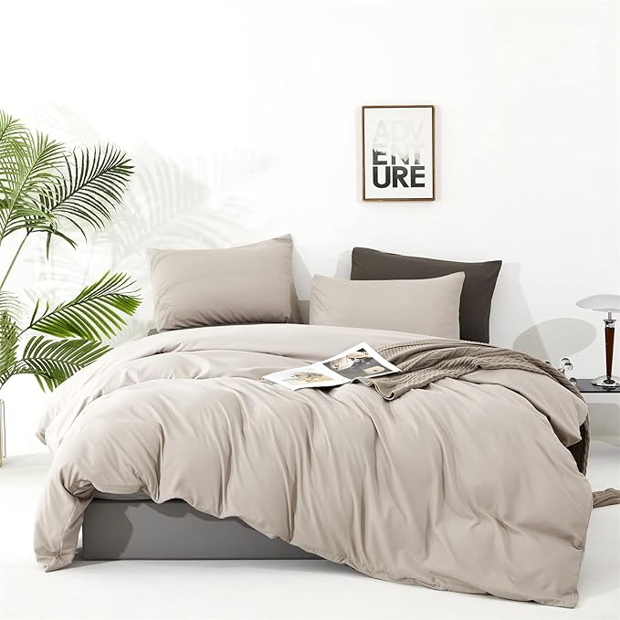 KAREVER Light Khaki Comforter Set Full Size Oatmeal Color Bedding Women 3 Pieces Champagne Full Bed Blanket Set