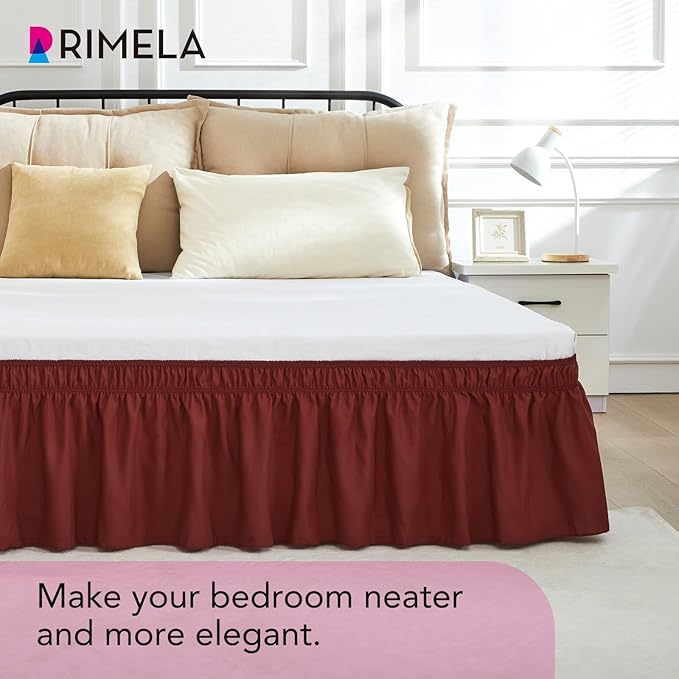 RIMELA Wine Red Bed Skirt King Size 15 Inch Drop, Elastic Bed Skirting for Bed Base and Frame, Bedding Dust Ruffle, Lightweight Wrap Around Adjustable Bedskirt, Cal King