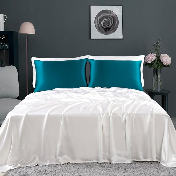 ZIMASILK 100% Pure Mulberry Silk Pillowcase for Hair and Skin Health,Soft and Smooth,Both Sides Premium Grade 6A Silk,600 Thread Count,with Hidden Zipper,1pc(Standard 20''x26'',Turquoise)