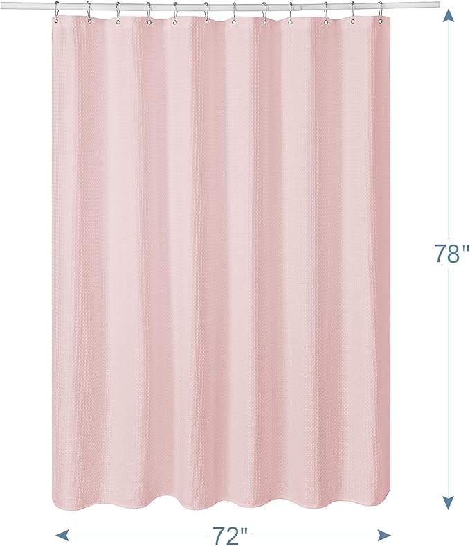 AmazerBath Waffle Shower Curtain, Blush Pink Fabric Long With Waffle Weave, Heavy Duty Hotel Quality for Bathroom, 72 x 78 Inches