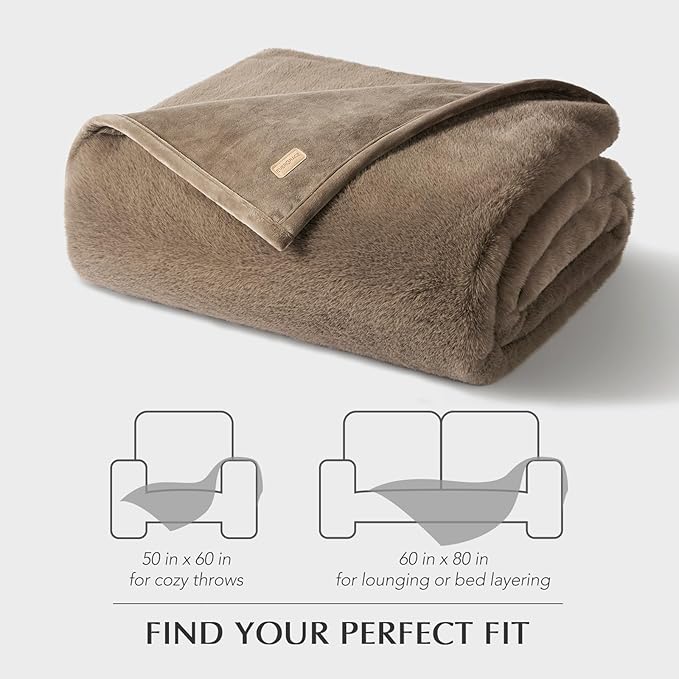 EVERGRACEHOME Ultra Soft Luxury Fluffy Mink Faux Fur Throw Blanket, Thick Warm Fall Winter Blankets for Bed, Couch, Cozy Plush Reversible Blanket for Chair, Sofa (Natural Tan, 50"x60")