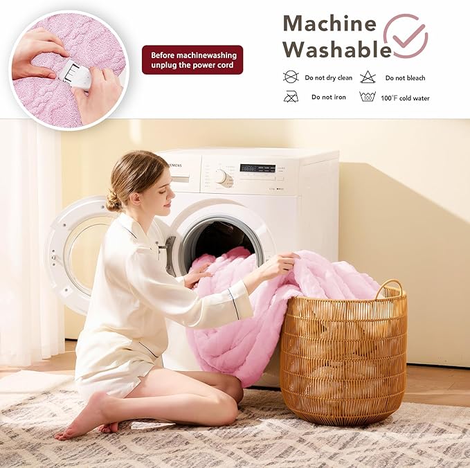 Heated Electric Blanket Queen Size-84"x90" Heating Blanket with 10 Heating Levels & 5 Time Settings Over-Heat Protection,Winter Warmer for Adults with ETL Certification(Pink)