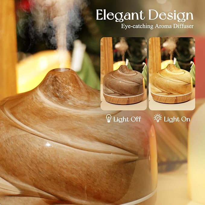 Porseme 500ml Glass Essential Oil Diffuser Aromatherapy Ultrasonic Cool Mist Humidifier 15-21 Running Hours Waterless Auto-Off Air Diffusers for Sleeping,Yoga,Office Working,Spa and Rest (Desert)