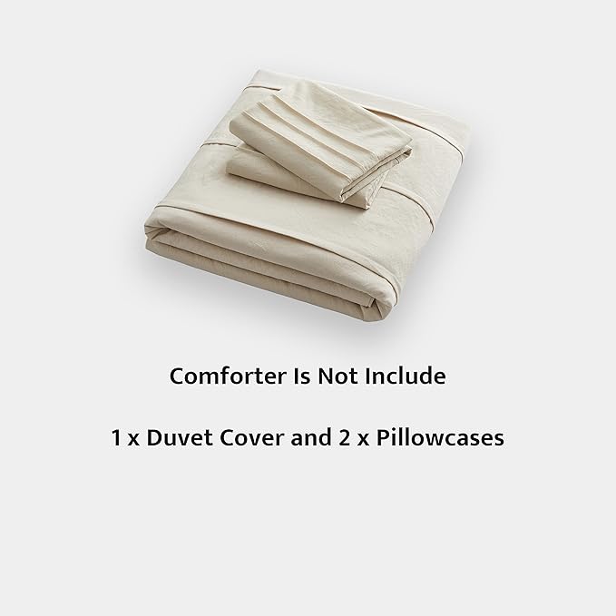 Oli Anderson Beige Duvet Cover King Size - Pleated King Duvet Cover, 3PCS Soft and Breathable Textured Bedding Set with Zipper Closure(Beige,104"x90")