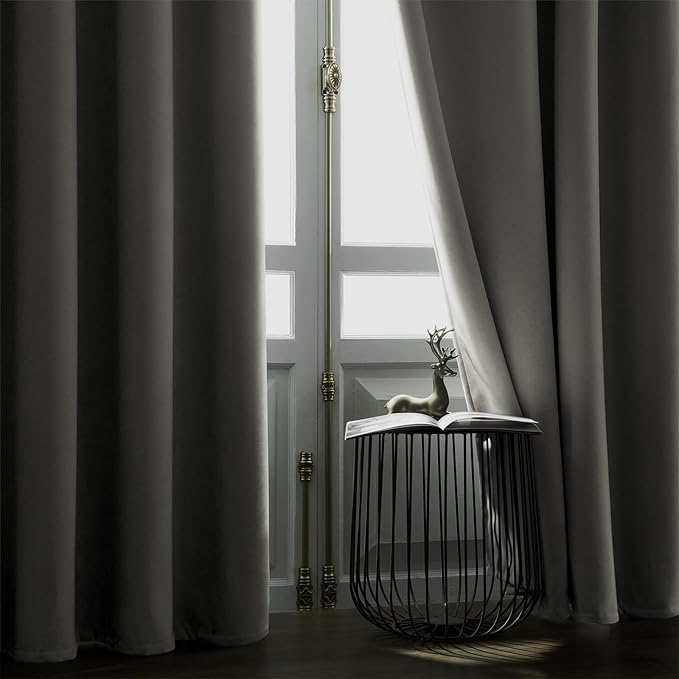 Joydeco Vanilla Grey Velvet Curtains 96 Inches 2 Panels, Luxury Thermal Insulated Soft Curtains for Bedroom & Living Room, Room Darkening Velvet Drapes, Rod Pocket (52W x 96L)