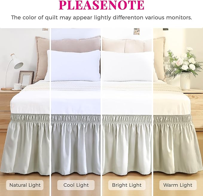 RIMELA Light Grey Bed Skirt Queen Size 18 Inch Drop, Wrap Around Elastic Bedskirt, Dust Ruffle for Adjustable Bed Base Machine Washable Easy to Install Bed Skirts