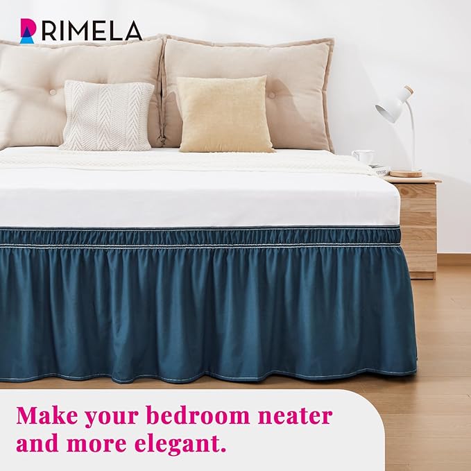 RIMELA Dark Teal Bed Skirt Queen Size 15 Inch Drop, Wrap Around Elastic Bedskirt, Dust Ruffle for Adjustable Bed Base Machine Washable Easy to Install Bed Skirts