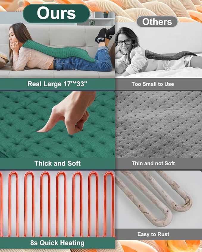 Heating Pad for Back 33"x17", Electric Heating Pads Large for Period Cramps Relief and Shoulder Pain, 9 Heat Settings, Machine Washable, Auto Shut Off, Birthday & Christmas Gifts for Women, Mom