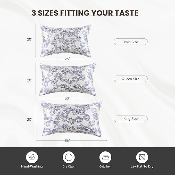 THXSILK Dandelion Style 6A+ Grade Mulberry Silk Pillowcase for Hair and Skin, 22 Momme Silk Pillow Case with Hidden Zipper, Organic Silk Pillowcase Queen Size 20x30 inches, 1PC, Dandelion