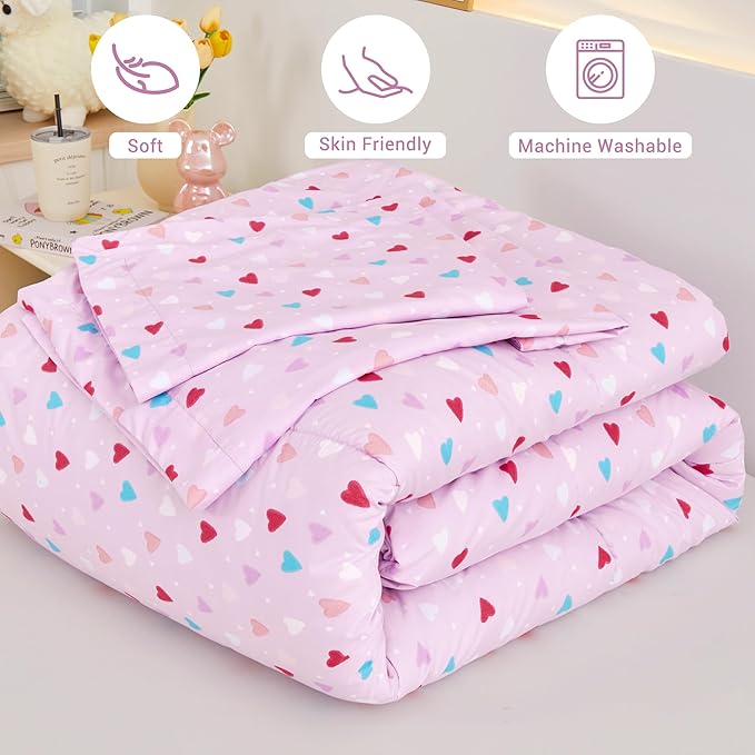 Viviland Kids Twin Bedding Sets for Girls, Soft Microfiber Twin Comforter Sets, Purple Heart