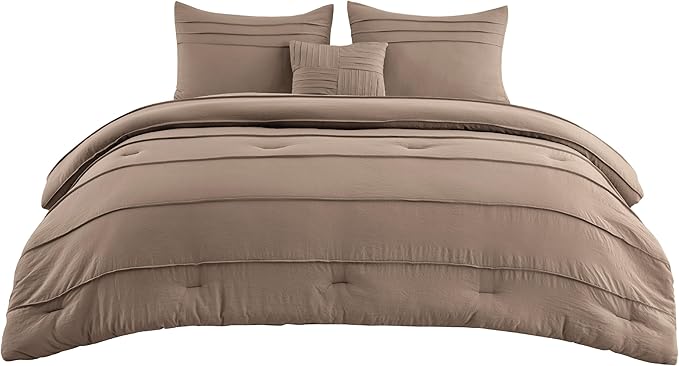 Bedsure Brown King Size Comforter Set - 4 Pieces Pinch Pleat Bed Set, Down Alternative Bedding Sets for All Season, 1 Comforter, 2 Pillowcases, 1 Decorative Pillow