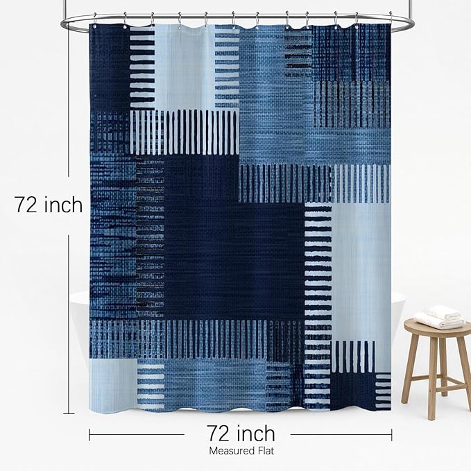 Navy Blue Fabric Shower Curtain,Modern Abstract Geometric Shower Curtain for Bathroom,72" W X 72" L